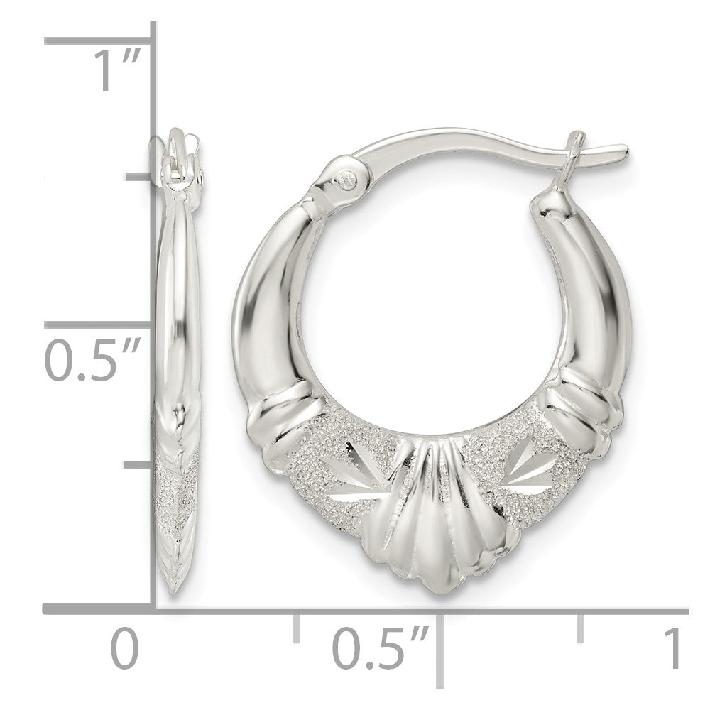 Sterling Silver Polished & Lasered D/C Scalloped Hoop Earrings