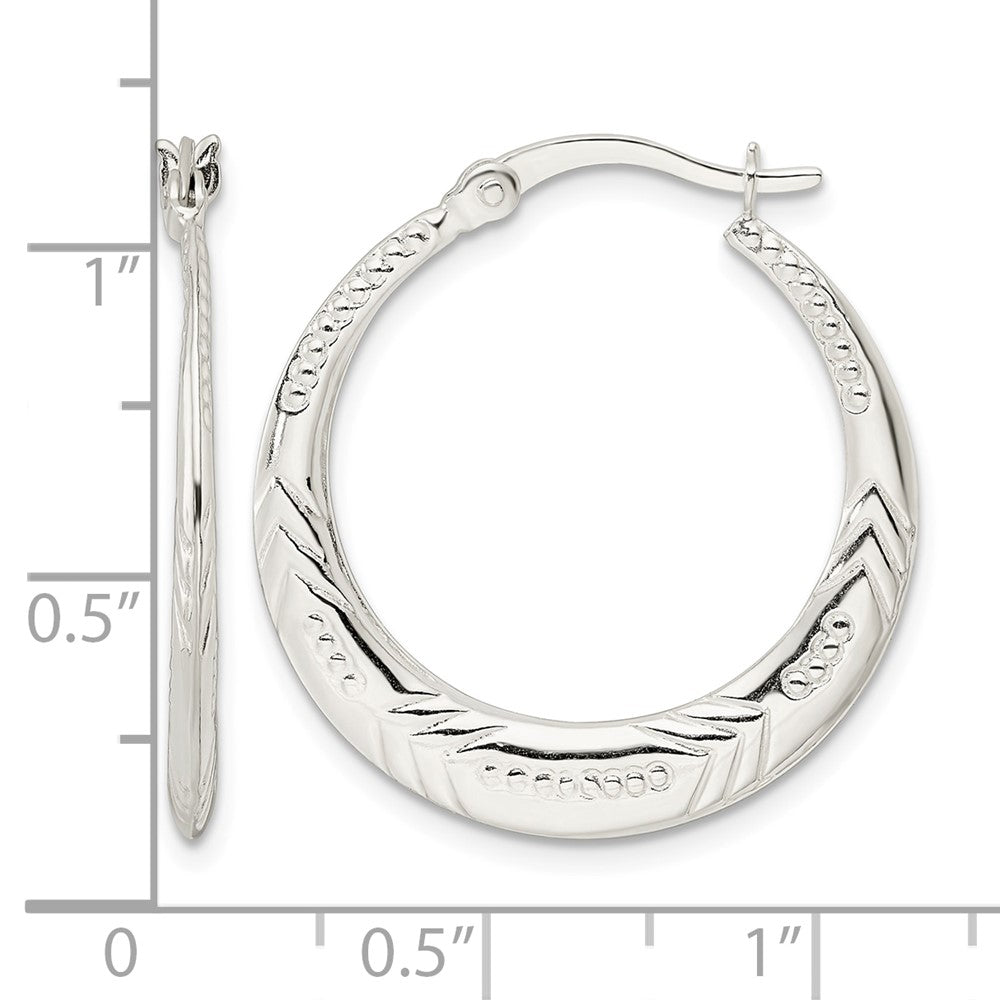 Sterling Silver Polished & Textured Knife Edge Round Hoop Earrings