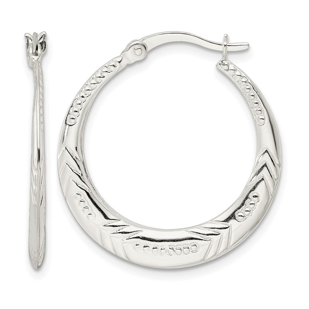 Sterling Silver Polished & Textured Knife Edge Round Hoop Earrings
