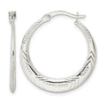 Sterling Silver Polished & Textured Knife Edge Round Hoop Earrings