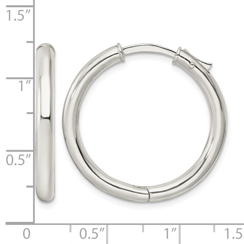 Sterling Silver Polished 3x28mm Hinged Tube Hoop Earrings