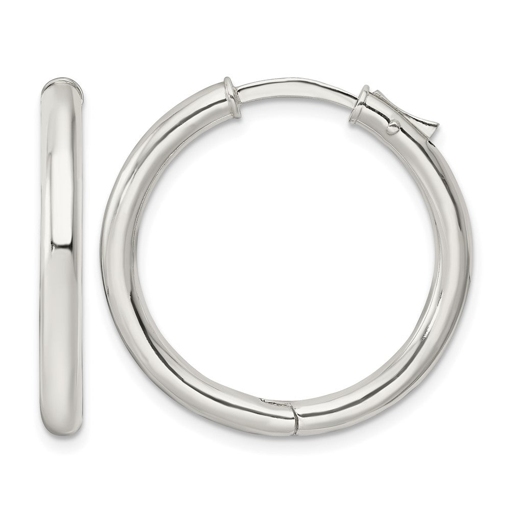 Sterling Silver Polished 3x28mm Hinged Tube Hoop Earrings