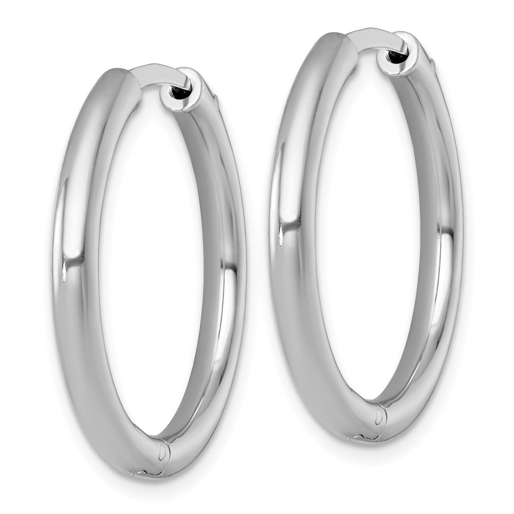 Sterling Silver Rhod-plated Polish 3x28mm w/Safety Lock Round Hoop Earrings