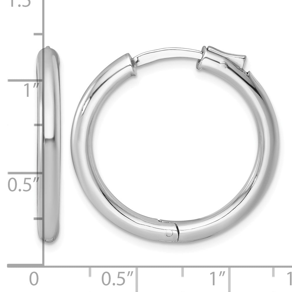 Sterling Silver Rhod-plated Polish 3x28mm w/Safety Lock Round Hoop Earrings