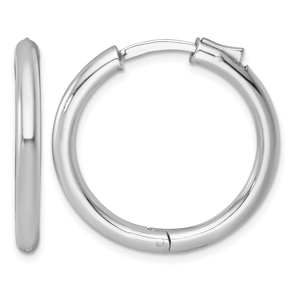 Sterling Silver Rhod-plated Polish 3x28mm w/Safety Lock Round Hoop Earrings