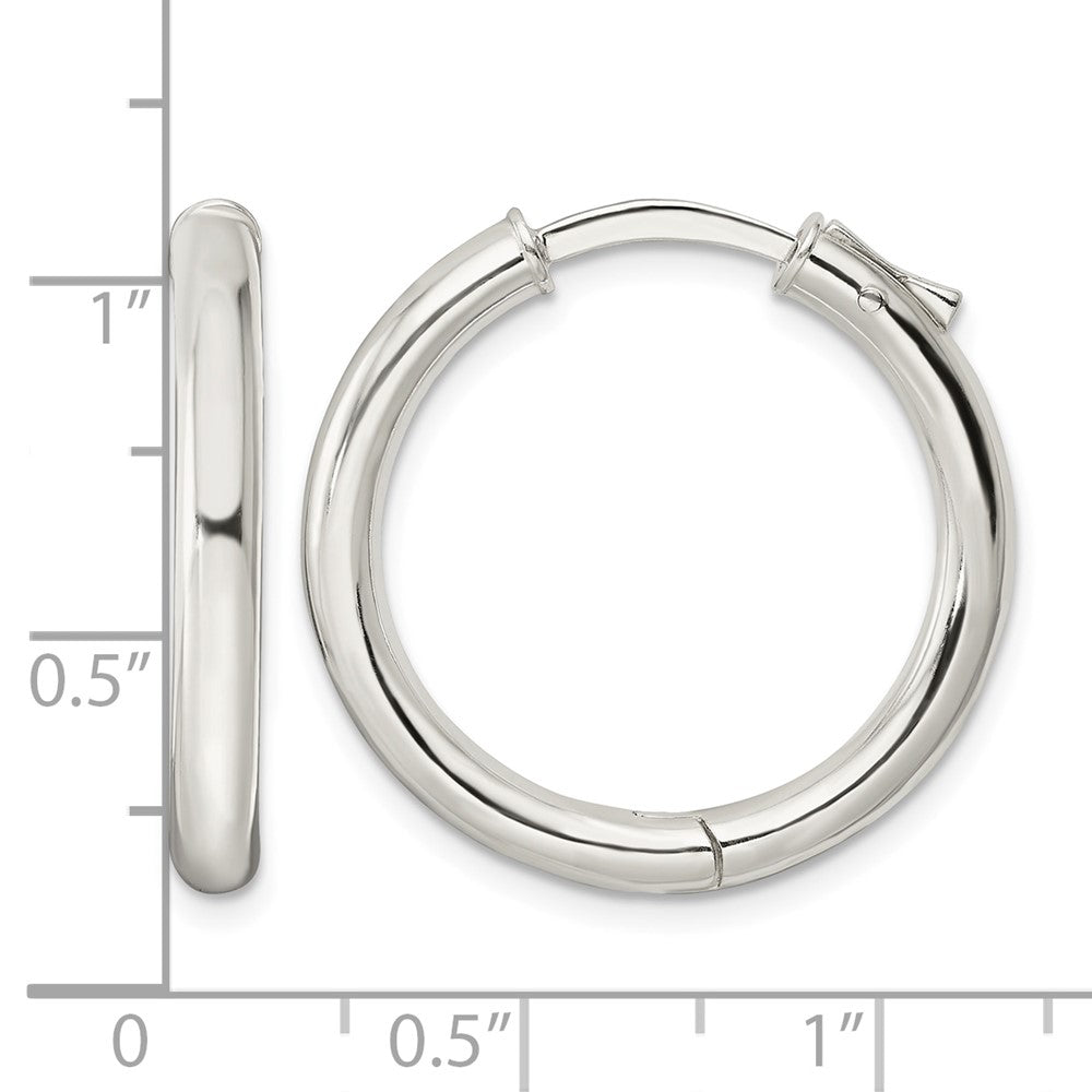 Sterling Silver Polished 3x25mm Hinged Tube Hoop Earrings