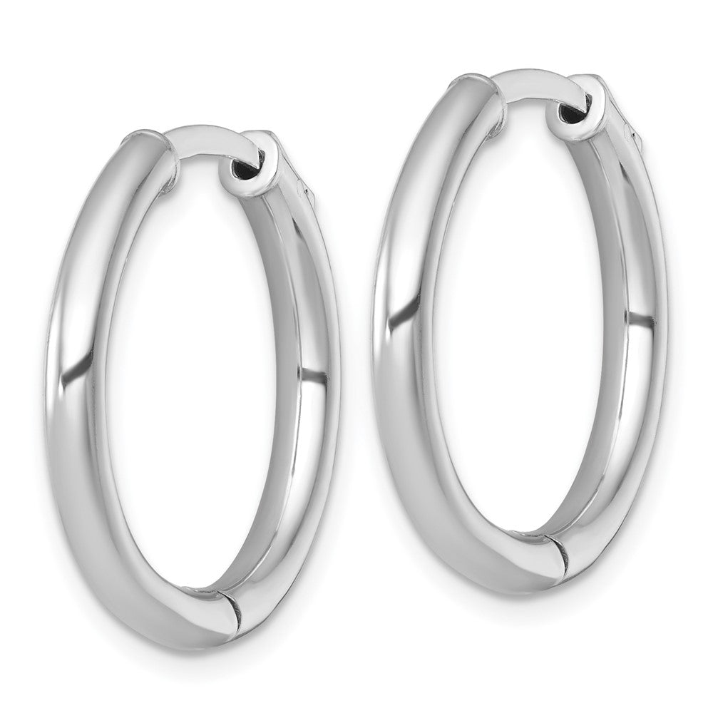 Sterling Silver Rhod-plated Polish 3x25mm w/Safety Lock Round Hoop Earrings