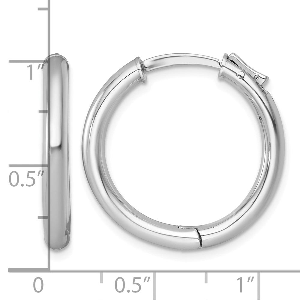 Sterling Silver Rhod-plated Polish 3x25mm w/Safety Lock Round Hoop Earrings