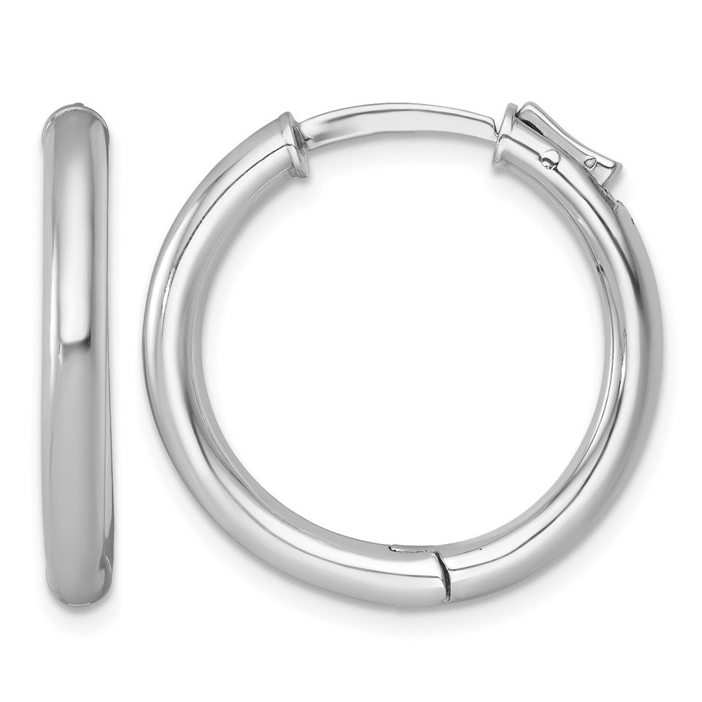 Sterling Silver Rhod-plated Polish 3x25mm w/Safety Lock Round Hoop Earrings
