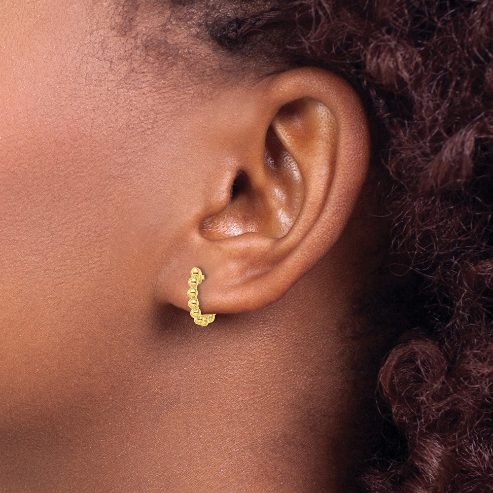 Sterling Silver Gold-plated Polished Beaded Hoop Earrings