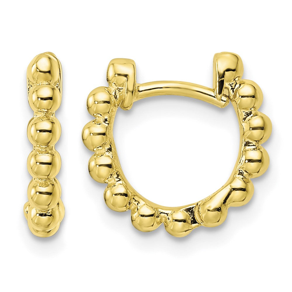 Sterling Silver Gold-plated Polished Beaded Hoop Earrings