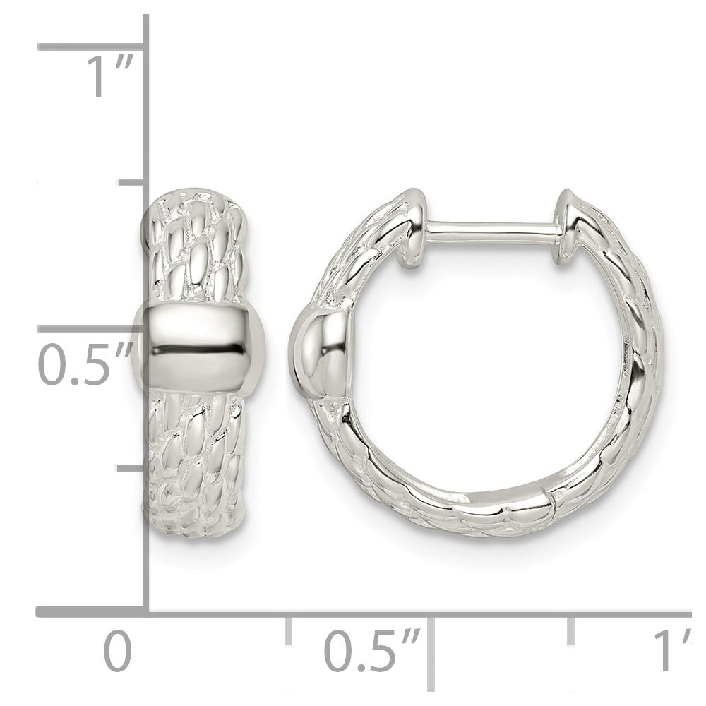 Sterling Silver Polished Basket Weave Hinged Hoop Earrings