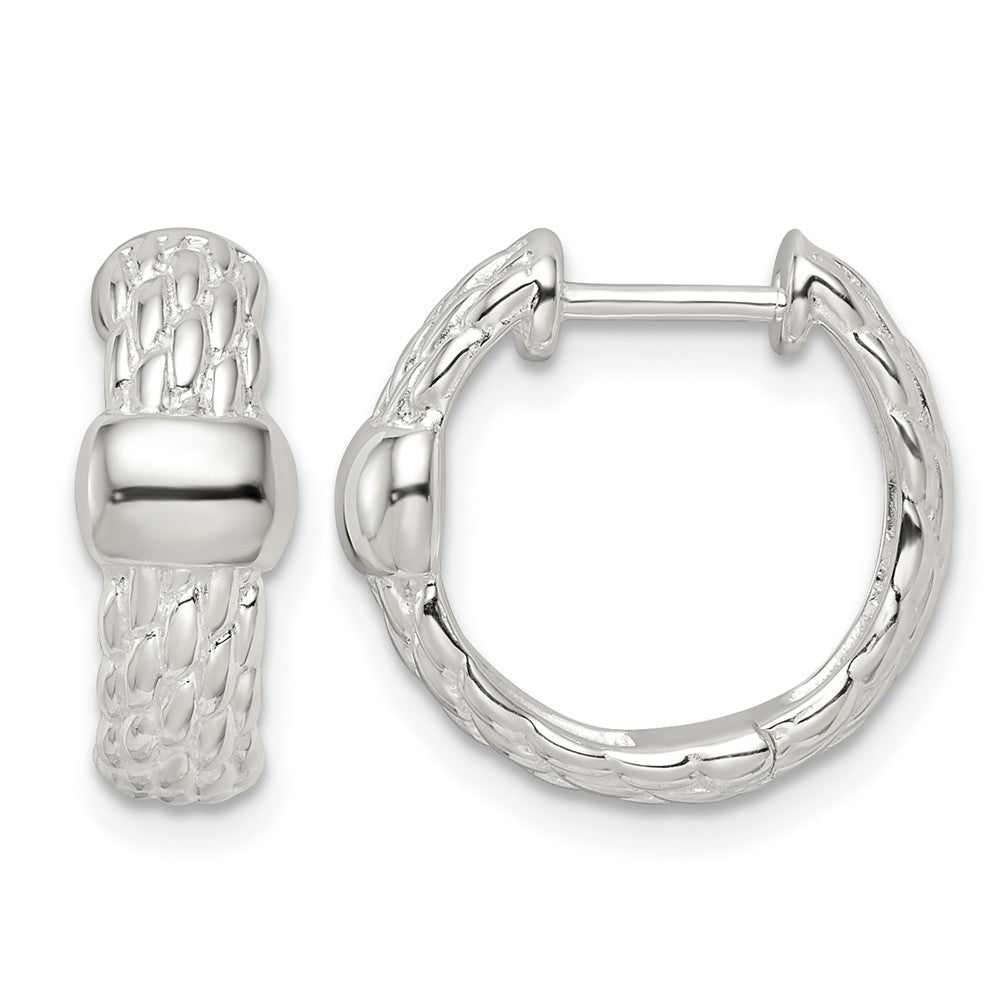 Sterling Silver Polished Basket Weave Hinged Hoop Earrings
