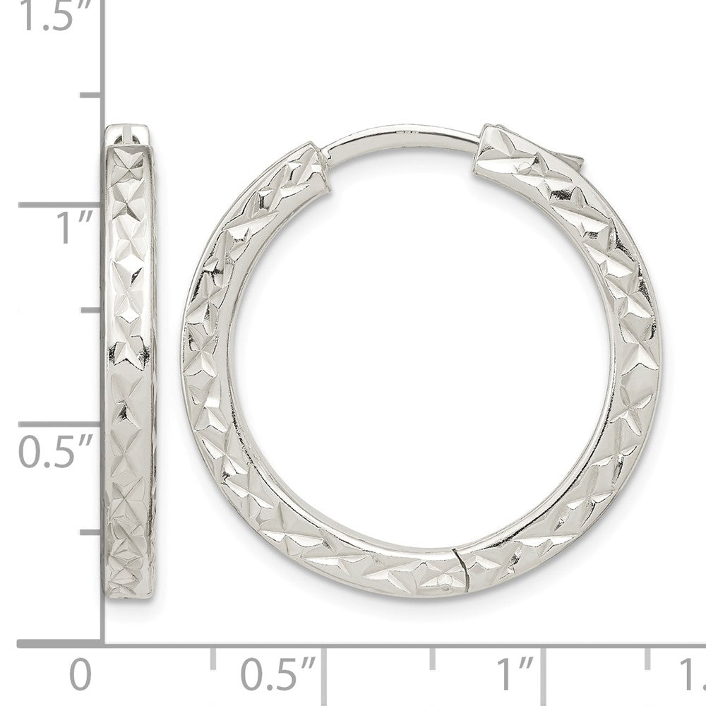 Sterling Silver Polished D/C Square Tube Locking Hoop Earrings