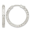 Sterling Silver Polished D/C Square Tube Locking Hoop Earrings
