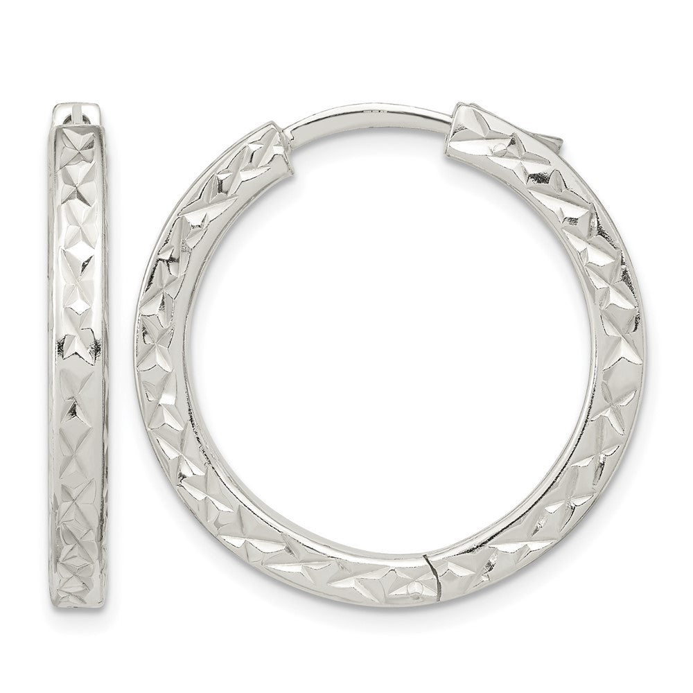Sterling Silver Polished D/C Square Tube Locking Hoop Earrings