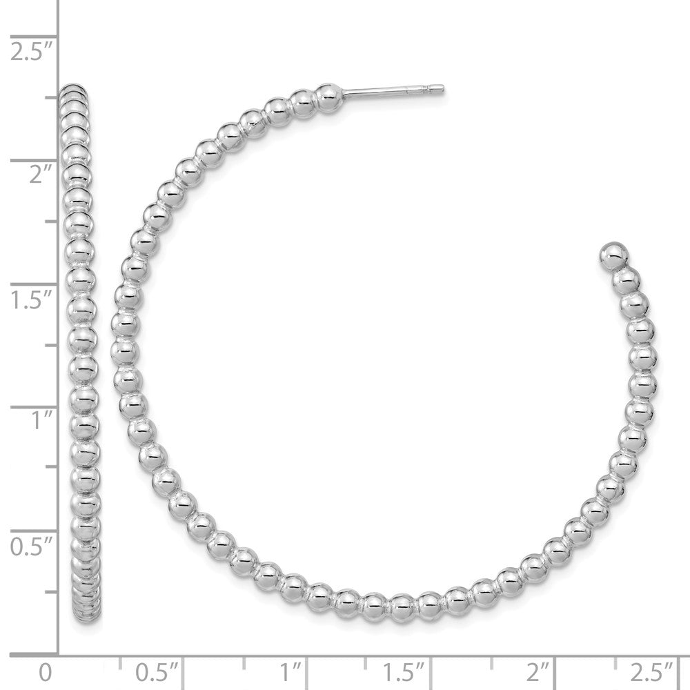 Sterling Silver Rhodium-plated Polished Beaded Hoop Post Earrings