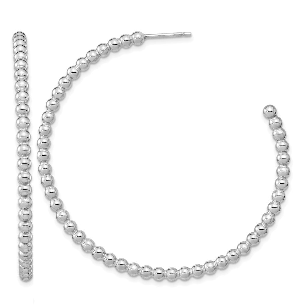 Sterling Silver Rhodium-plated Polished Beaded Hoop Post Earrings
