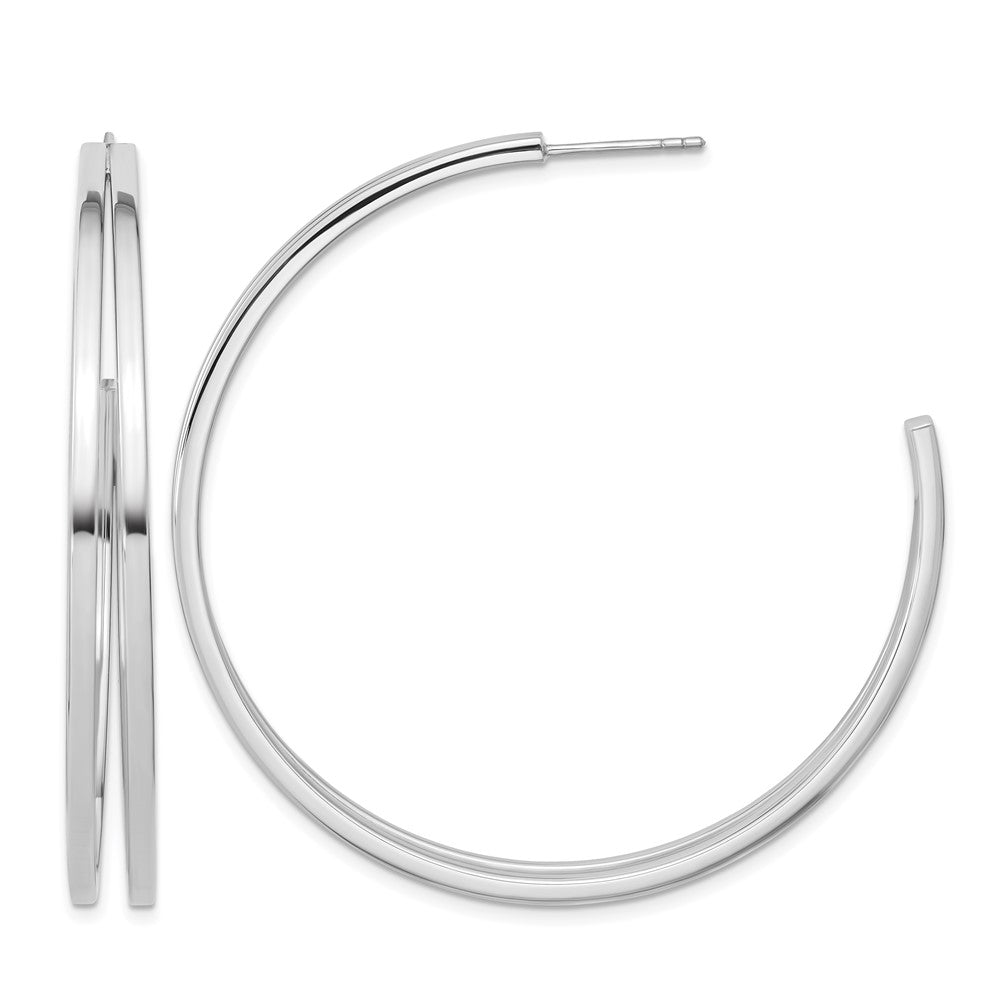Sterling Silver Rhodium Plated Split Design Hoop Post Earrings