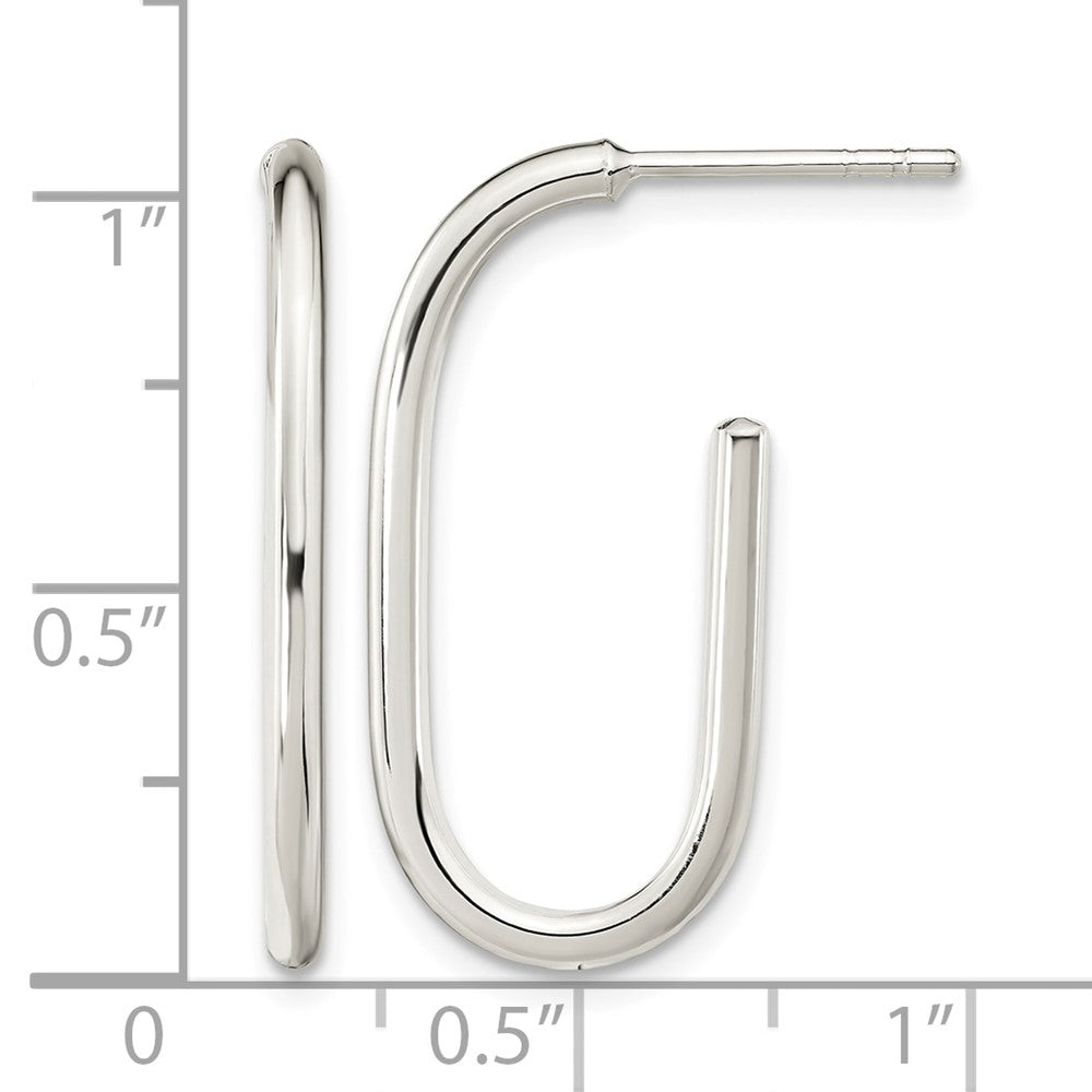 Sterling Silver Polished Oval J-Hoop Post Earrings