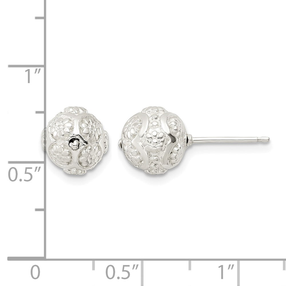 Sterling Silver Polished Floral Ball Post Earrings