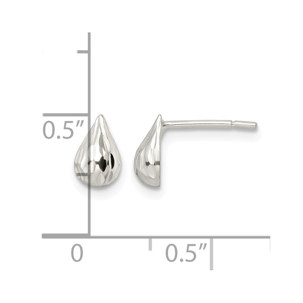 Sterling Silver Diamond-cut Teardrop Post Earrings