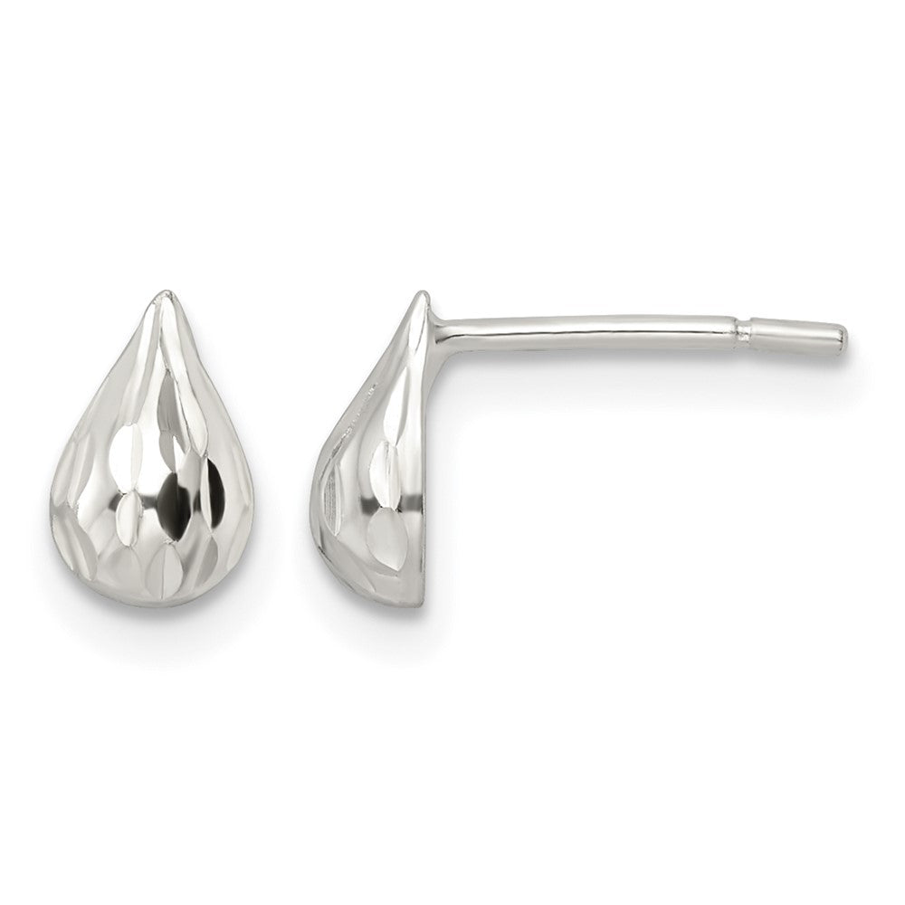 Sterling Silver Diamond-cut Teardrop Post Earrings