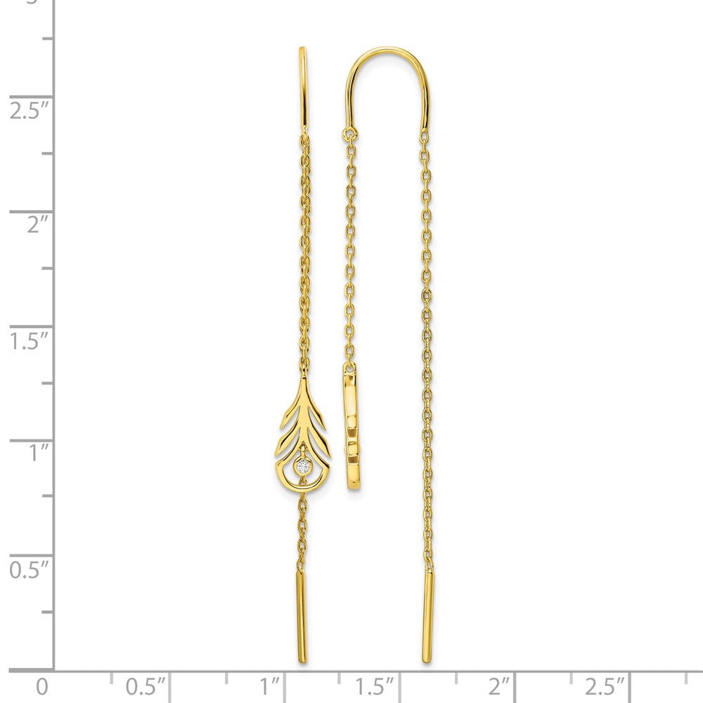 Sterling Silver Gold-tone Polished CZ Feather Threader Earrings