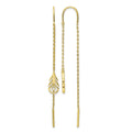 Sterling Silver Gold-tone Polished CZ Feather Threader Earrings