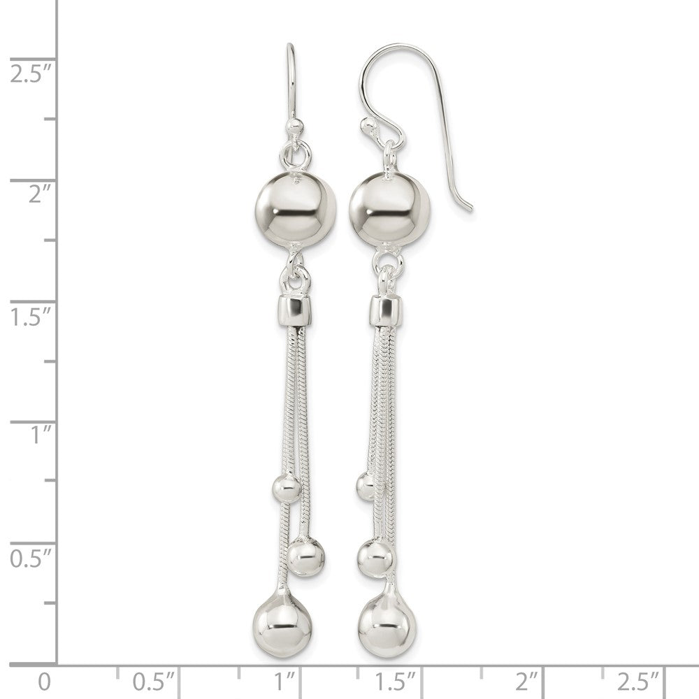 Sterling Silver Polished Beaded Multi-Strand Chain Dangle Earrings