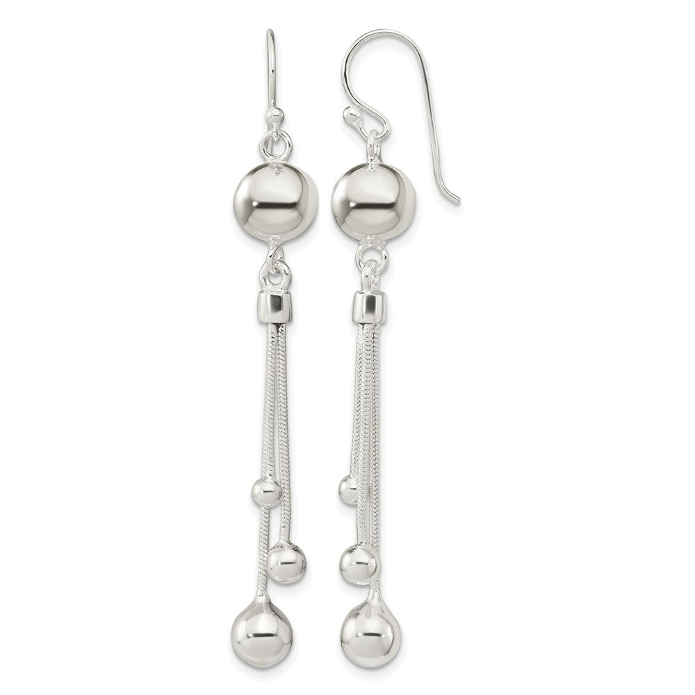 Sterling Silver Polished Beaded Multi-Strand Chain Dangle Earrings