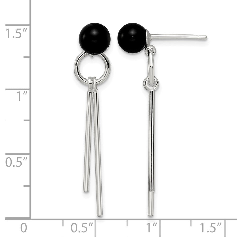 Sterling Silver Polished Fancy Onyx Bead & Bars Post Dangle Earrings