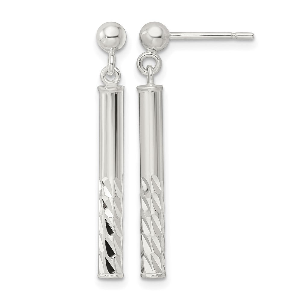 Sterling Silver Polished & Diamond-cut Bar Post Dangle Earrings