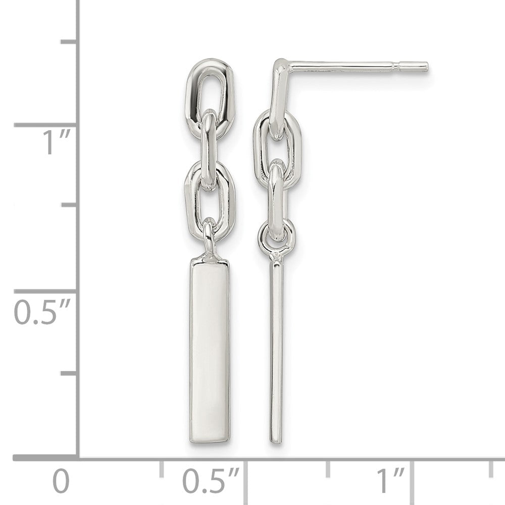 Sterling Silver Polished Bar & Chain Link Post Dangle Earrings