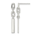 Sterling Silver Polished Bar & Chain Link Post Dangle Earrings