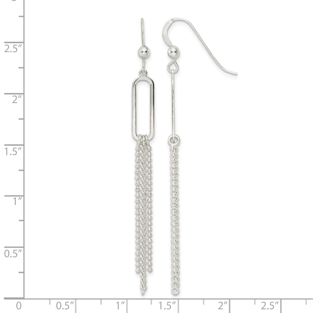 Sterling Silver Polished Oval and Multi-Strand Beaded Chain Dangle Earrings