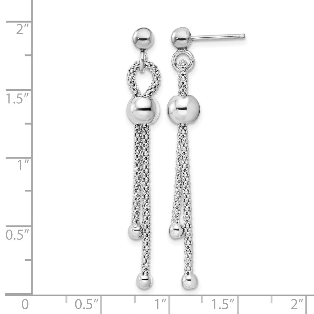 Sterling Silver Rhod-plated Polished Beaded Chain Post Dangle Earrings