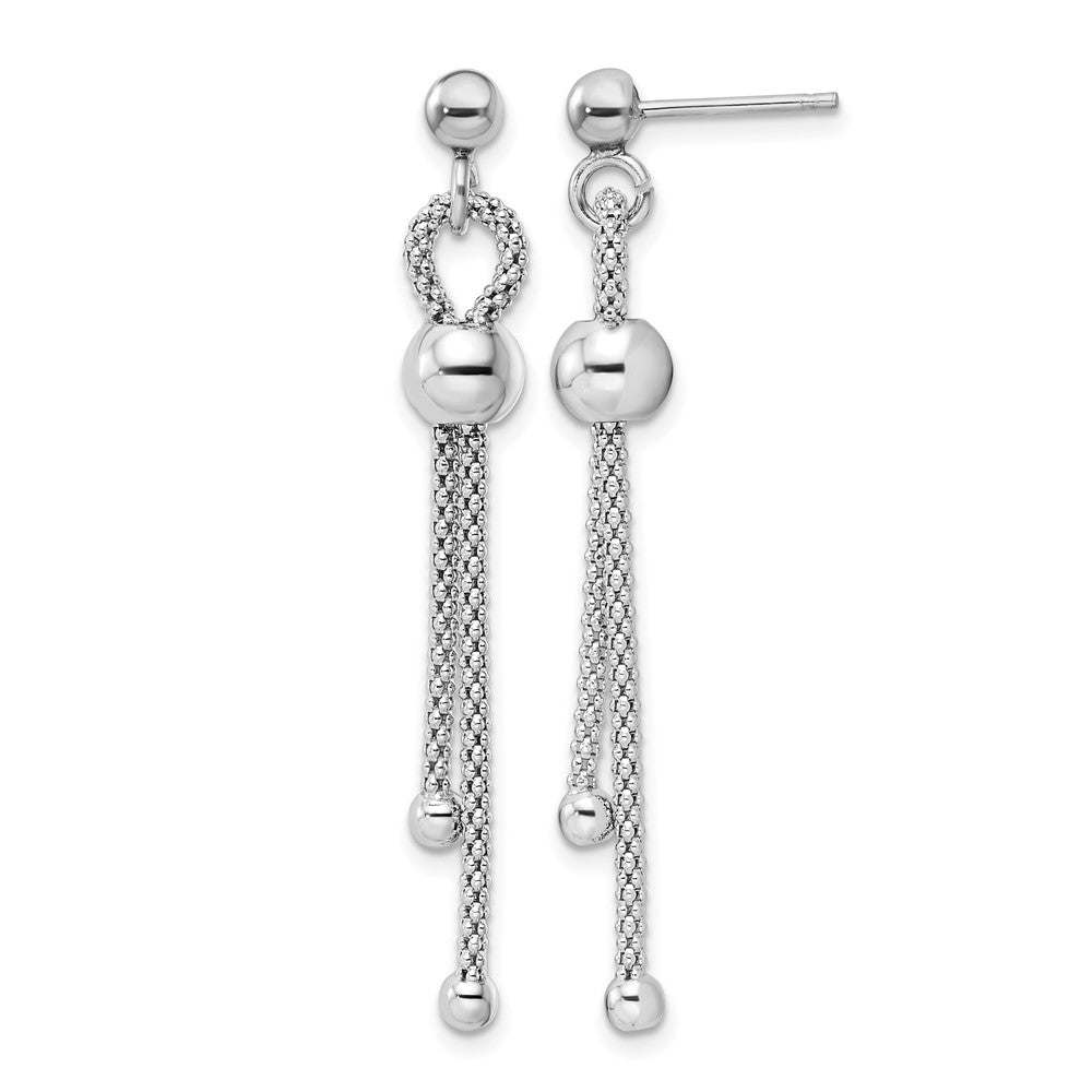 Sterling Silver Rhod-plated Polished Beaded Chain Post Dangle Earrings