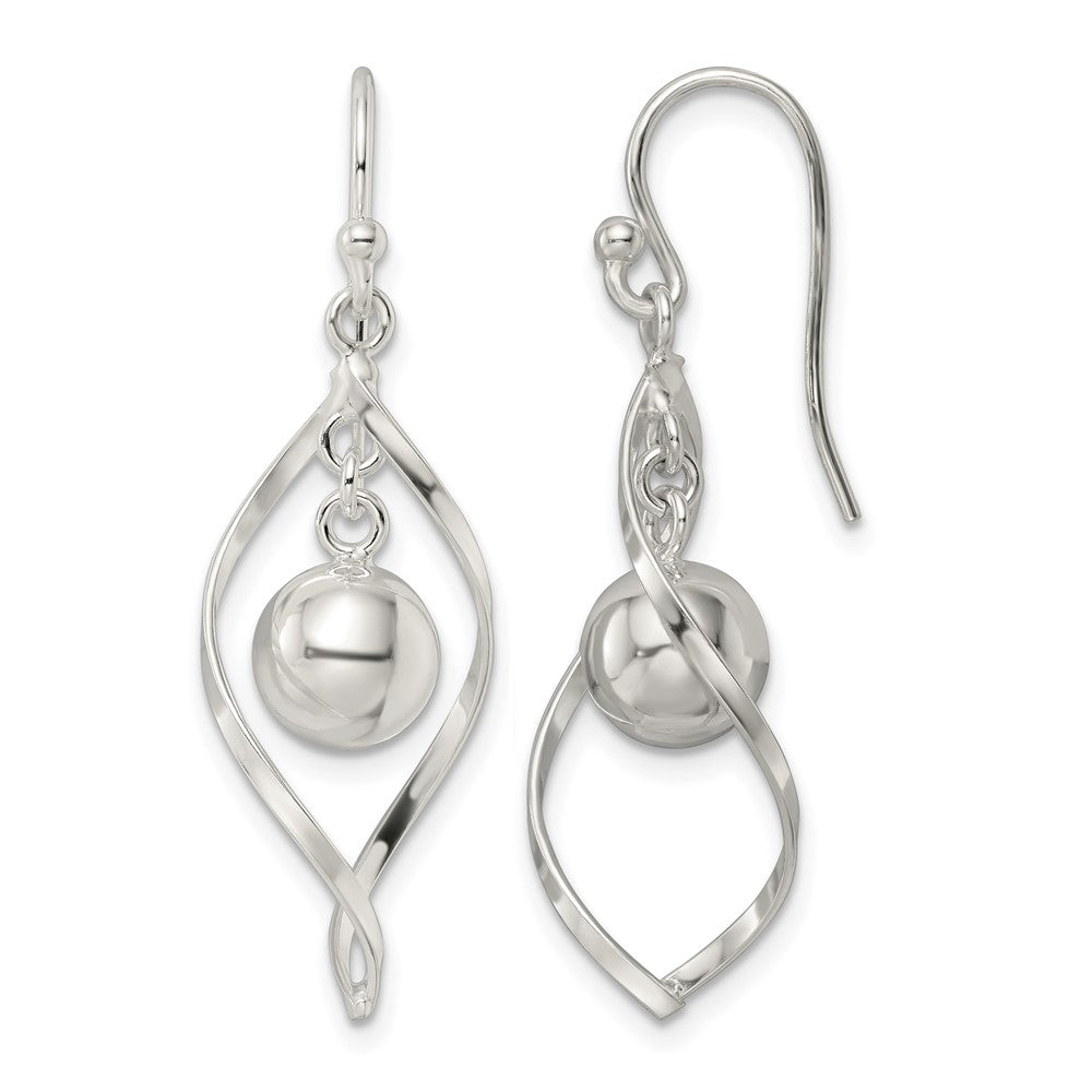 Sterling Silver Polished Twisted and Ball Dangle Earrings