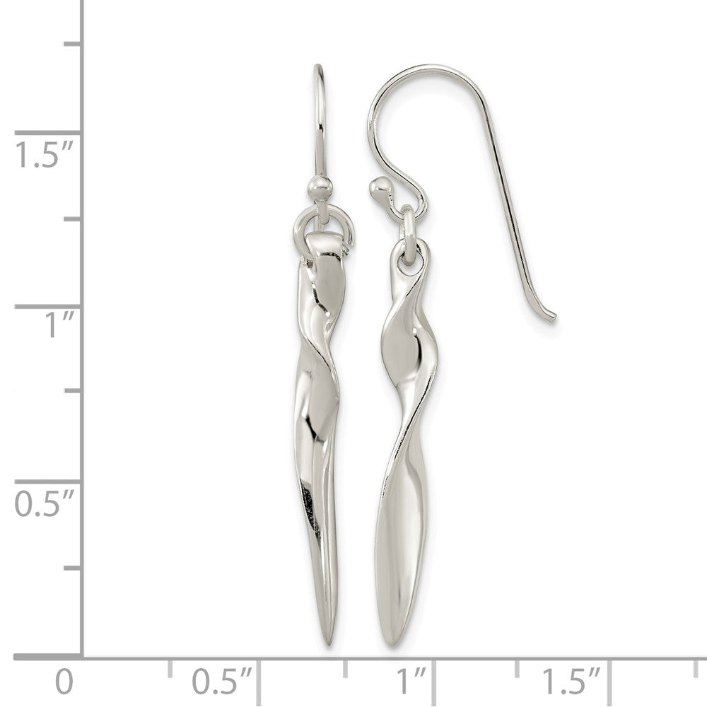 Sterling Silver Polished Twisted Bar Dangle Shephard Hook Earrings