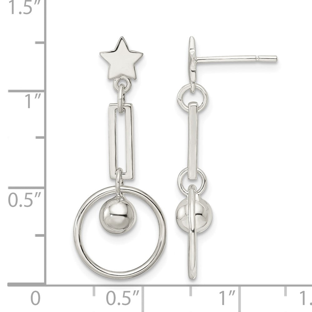Sterling Silver Polished Star and Circle Post Dangle Earrings
