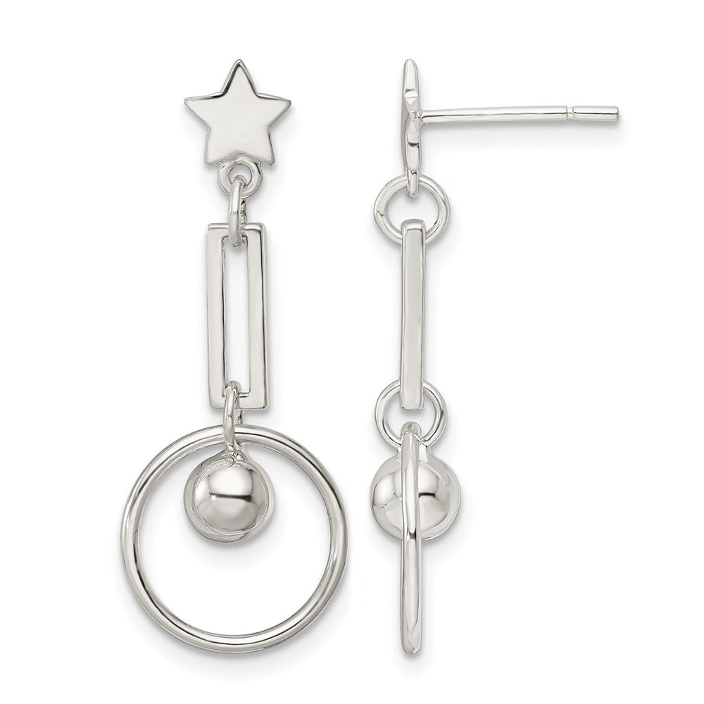 Sterling Silver Polished Star and Circle Post Dangle Earrings