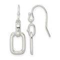 Sterling Silver Polished Rectangle Link Dangle Shepherd Hook Earrings