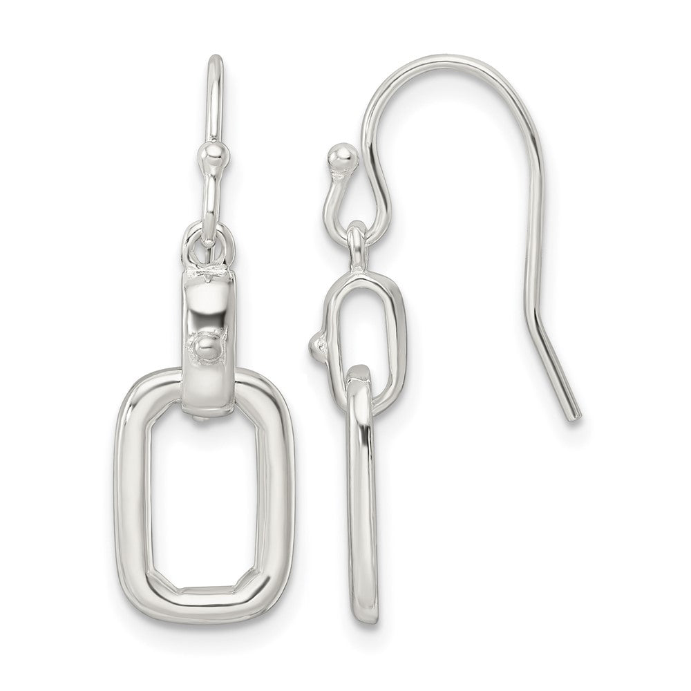 Sterling Silver Polished Rectangle Link Dangle Shepherd Hook Earrings