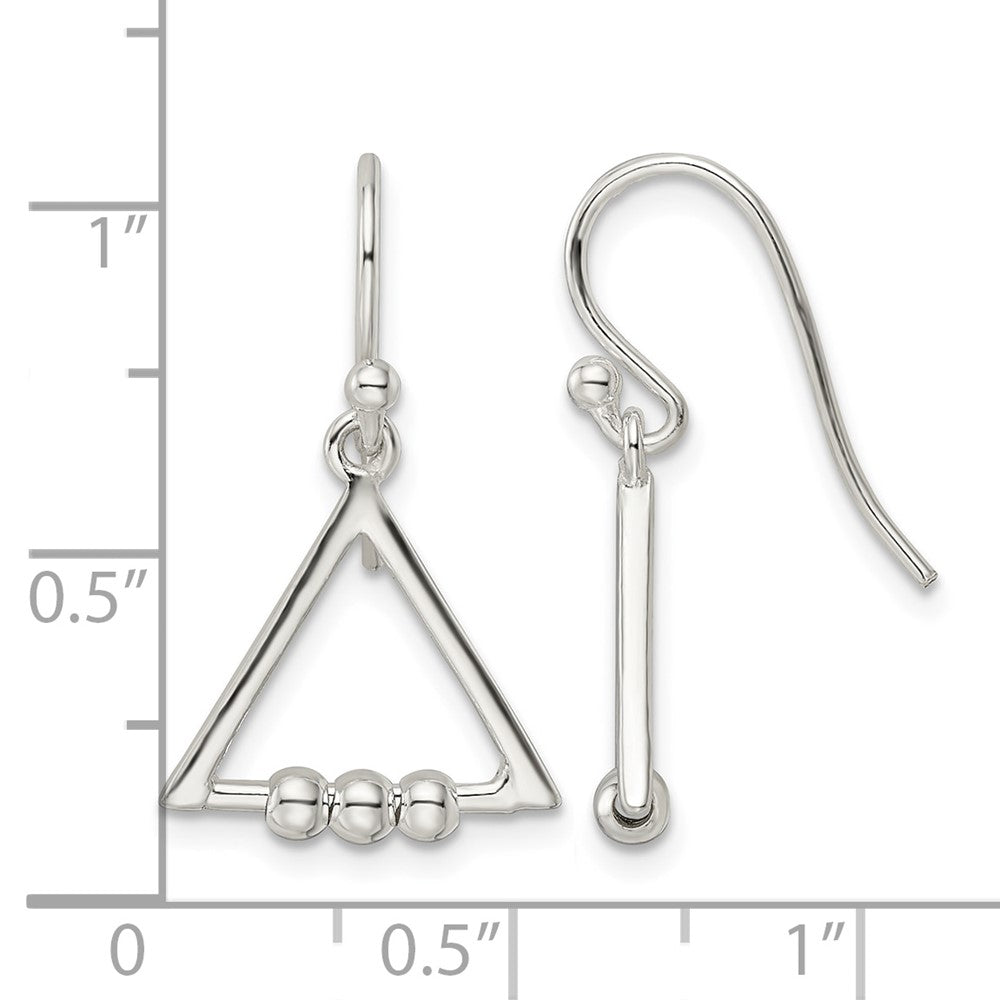 Sterling Silver Polished Beaded Triangle Dangle Earrings