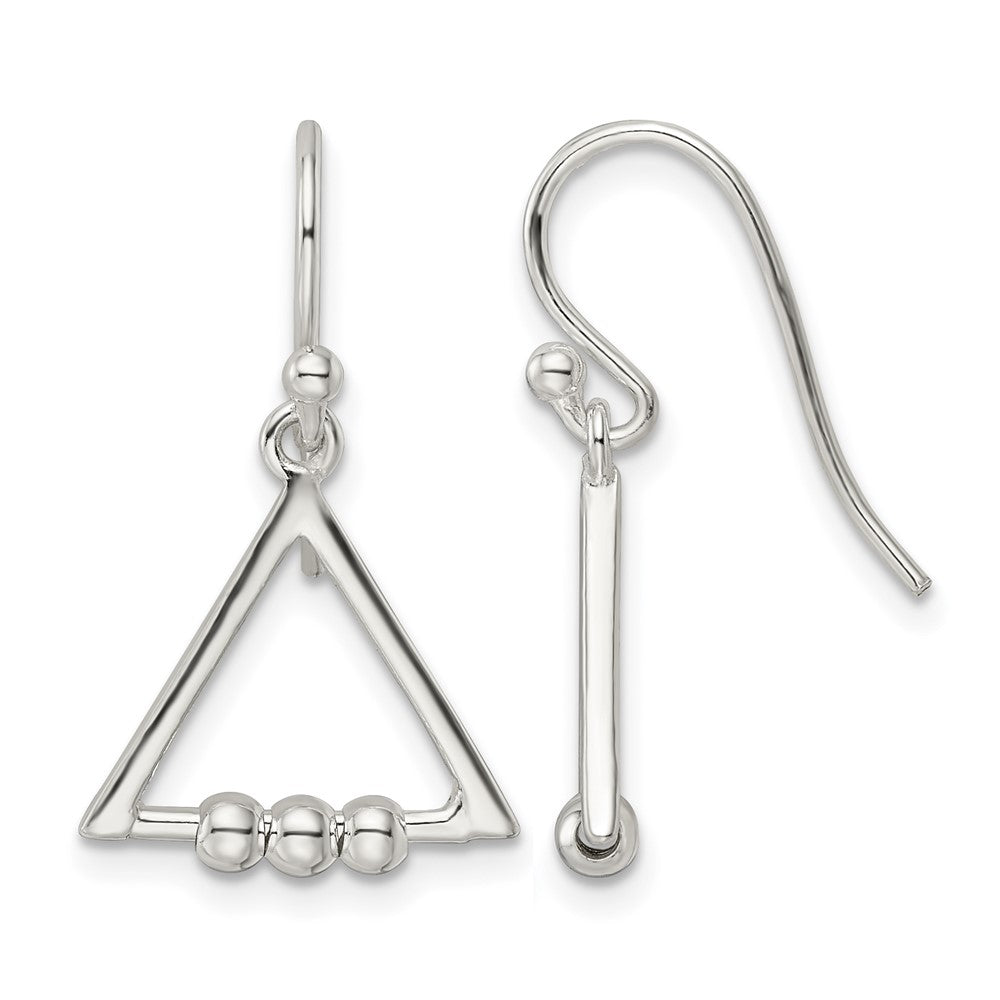 Sterling Silver Polished Beaded Triangle Dangle Earrings