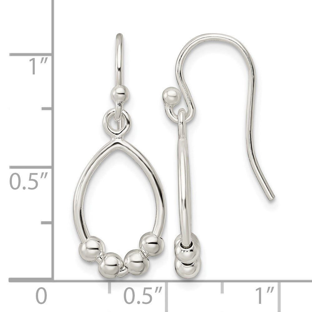 Sterling Silver Polished Beaded Teardrop Dangle Earrings
