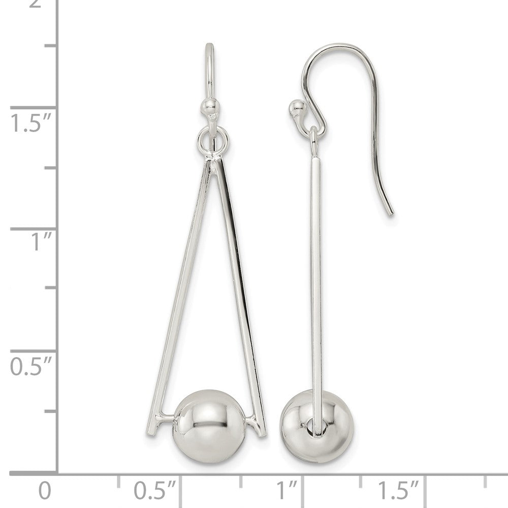 Sterling Silver Polished Triangle & Ball Dangle Shepherd Hook Earrings