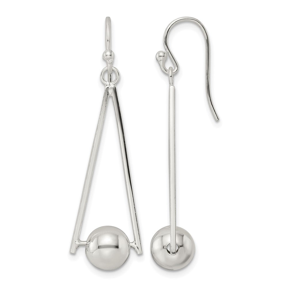 Sterling Silver Polished Triangle & Ball Dangle Shepherd Hook Earrings