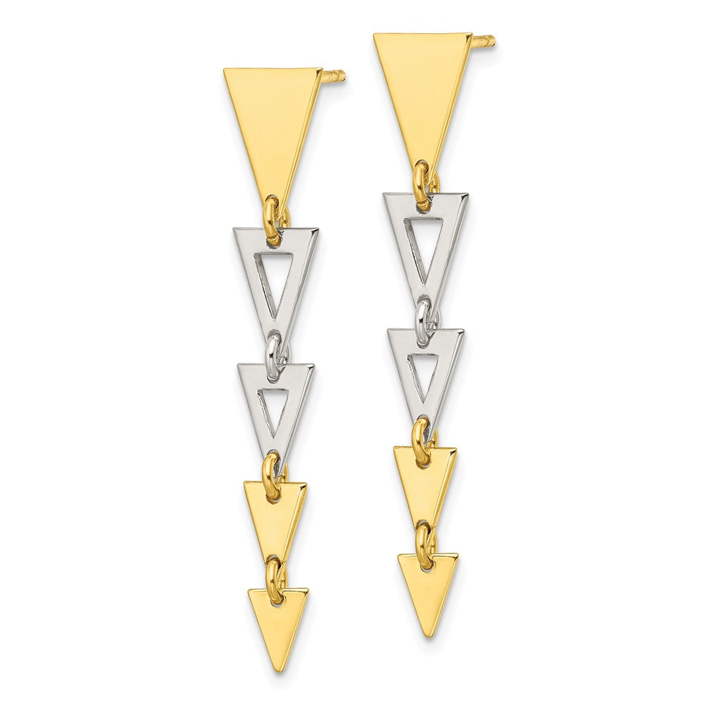 Sterling Silver and Gold-plated Fancy Triangles Post Dangle Earrings